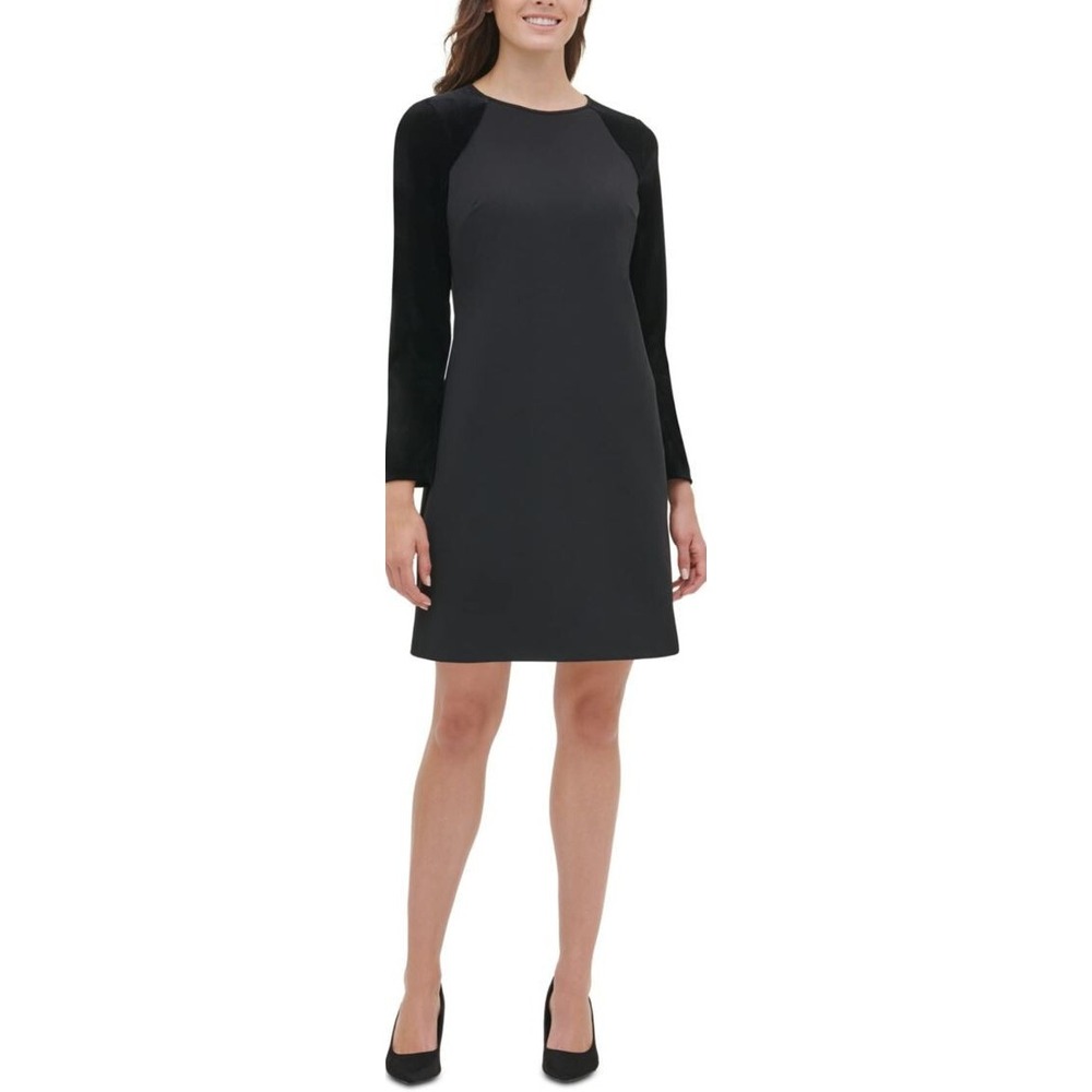 Tommy Hilfiger Womens A-Line Cocktail Dress Black Velvet Sleeve A9FC5U9P Sz 4
